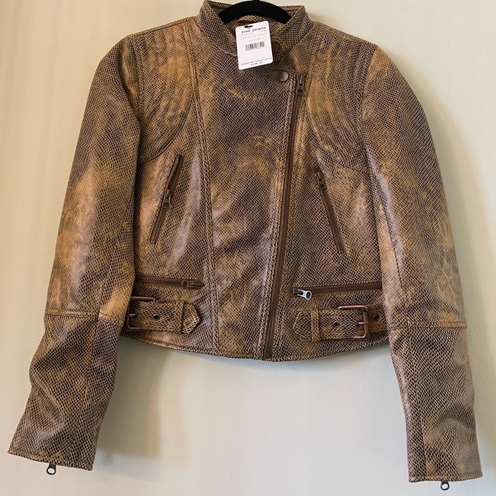 Free people pretty in Python faux leather biker